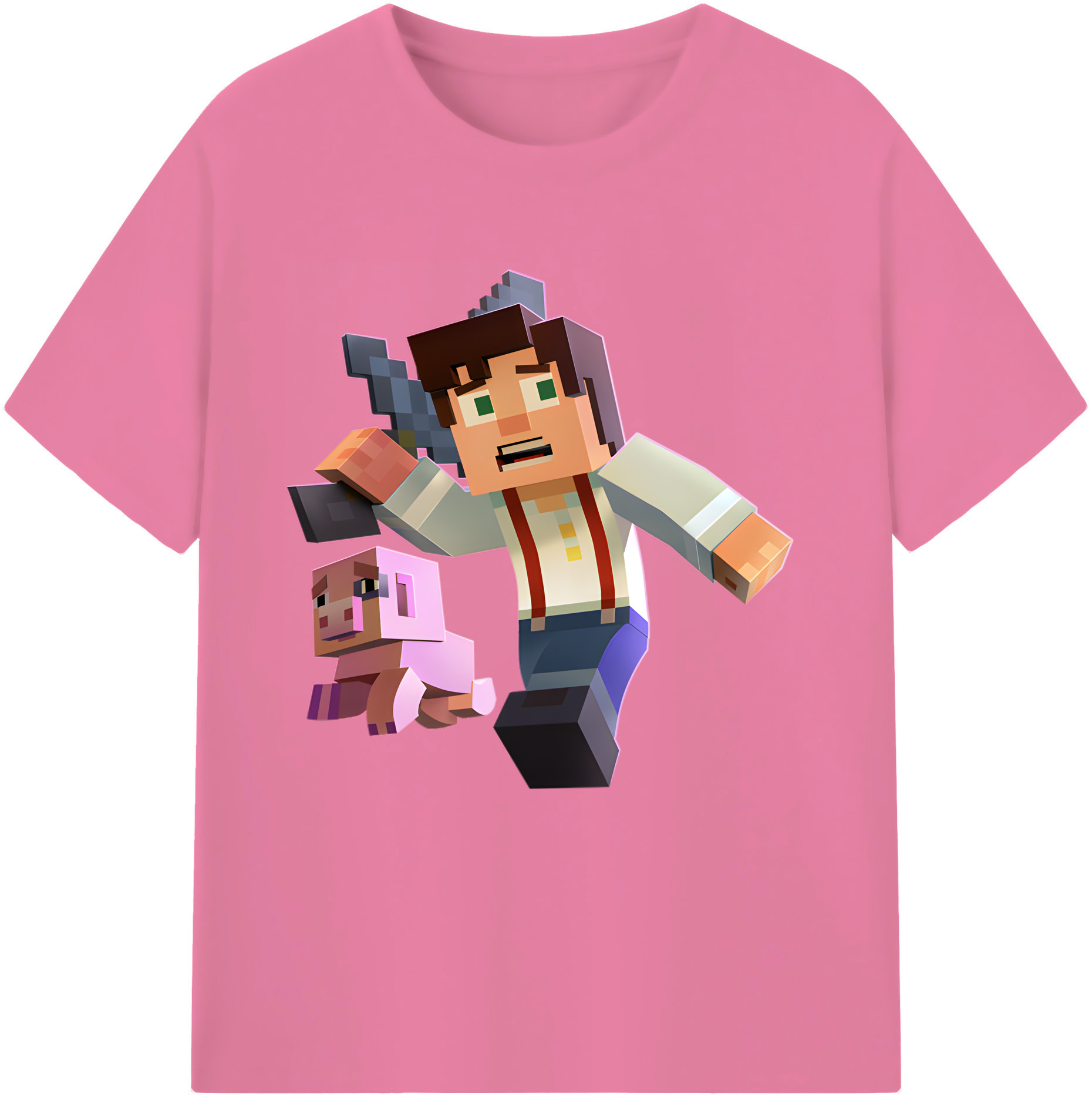 （画像用） マインクラフト ブロックの世界 Minecraft MC Block world 綿100％半袖Tシャツ（フロントプリント）
